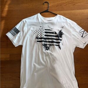 Grunt Style White Short Sleeve Tee with Black Distressed Flag Graphic